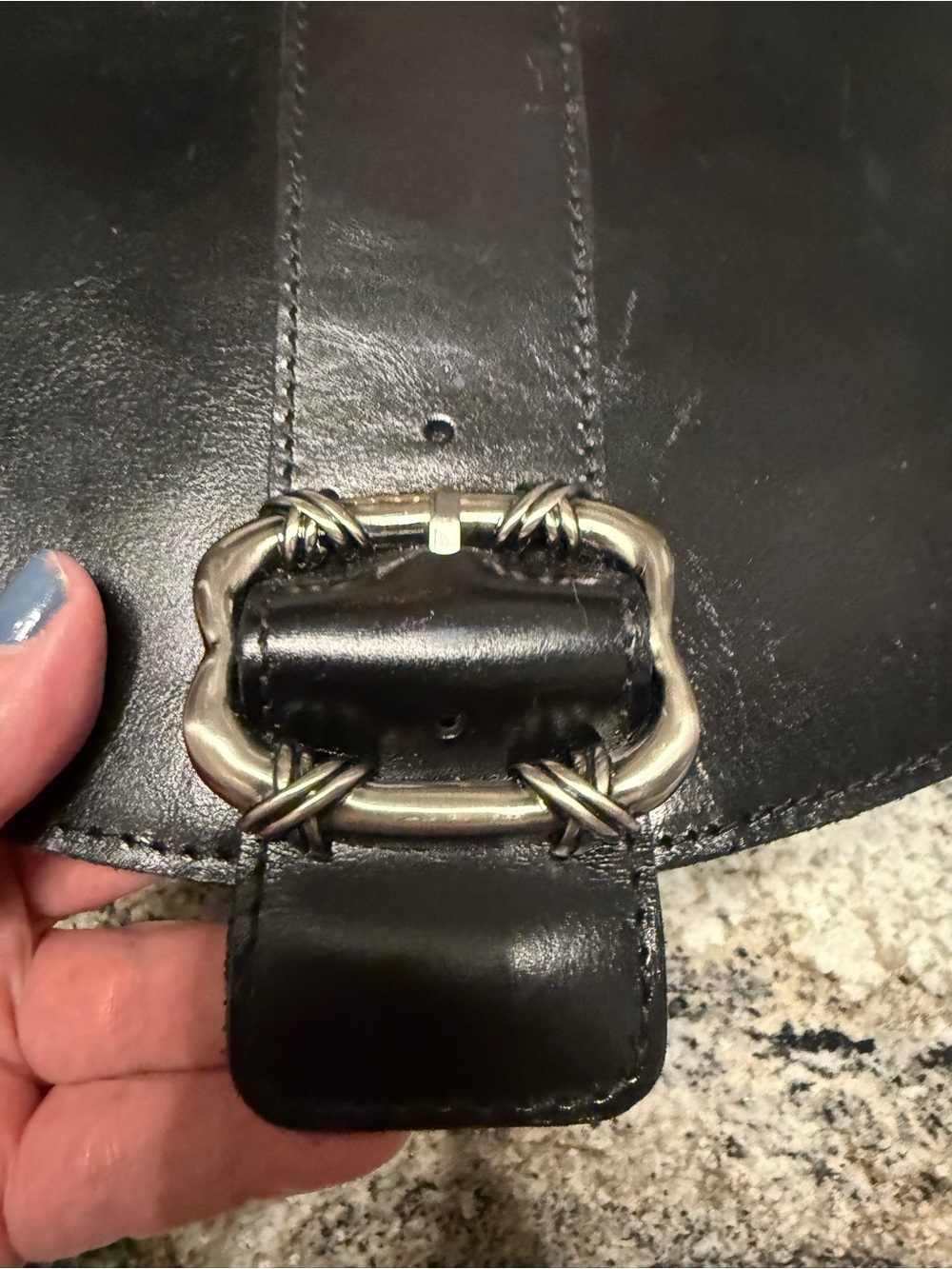 Patricia Nash Classic Black Leather Crossbody Saddle Bag with Decorative Buckle - Picture 3 of 10